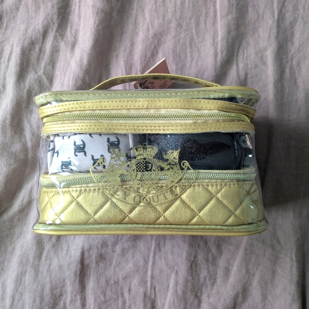 🌸 Juicy Couture Train Case Makeup Bag Set of 4 + Bottle NWT